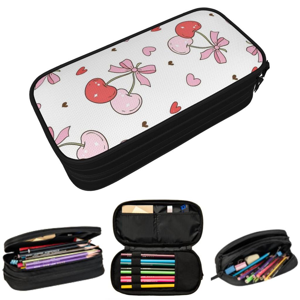 Cartoon Cherry Bow Cute Pattern Pencil Case for Boy Girl School Pen Box Pencil Bag Stationery Supplies Pen Holder Bag
