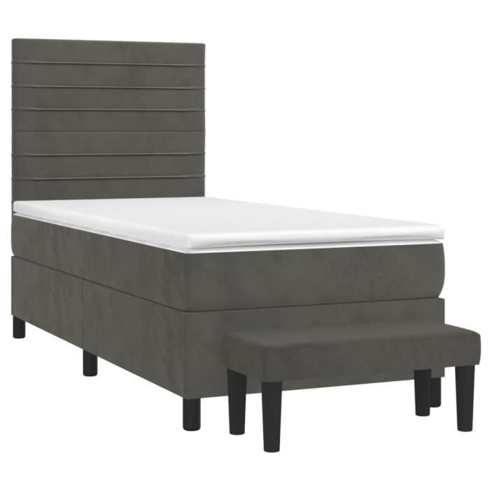 3137876 vidaXL Lit à sommier tapissier et matelas Gris foncé 90x190 cm Velours