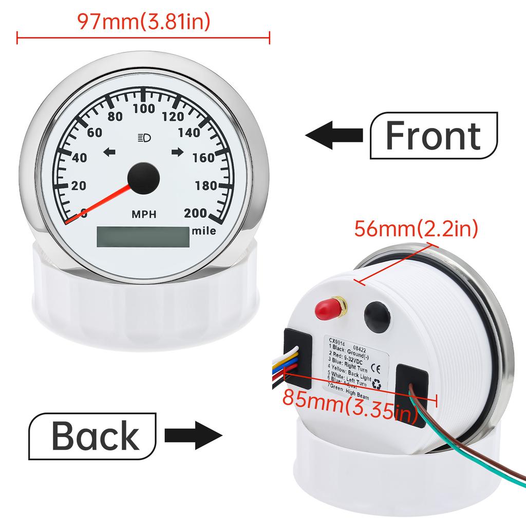 85MM Car Boat GPS Speedometer 0-200MPH Gauge Waterproof Speed Meter With 7 Colors Backlight for Marine Auto Motorcycle 12V/24V