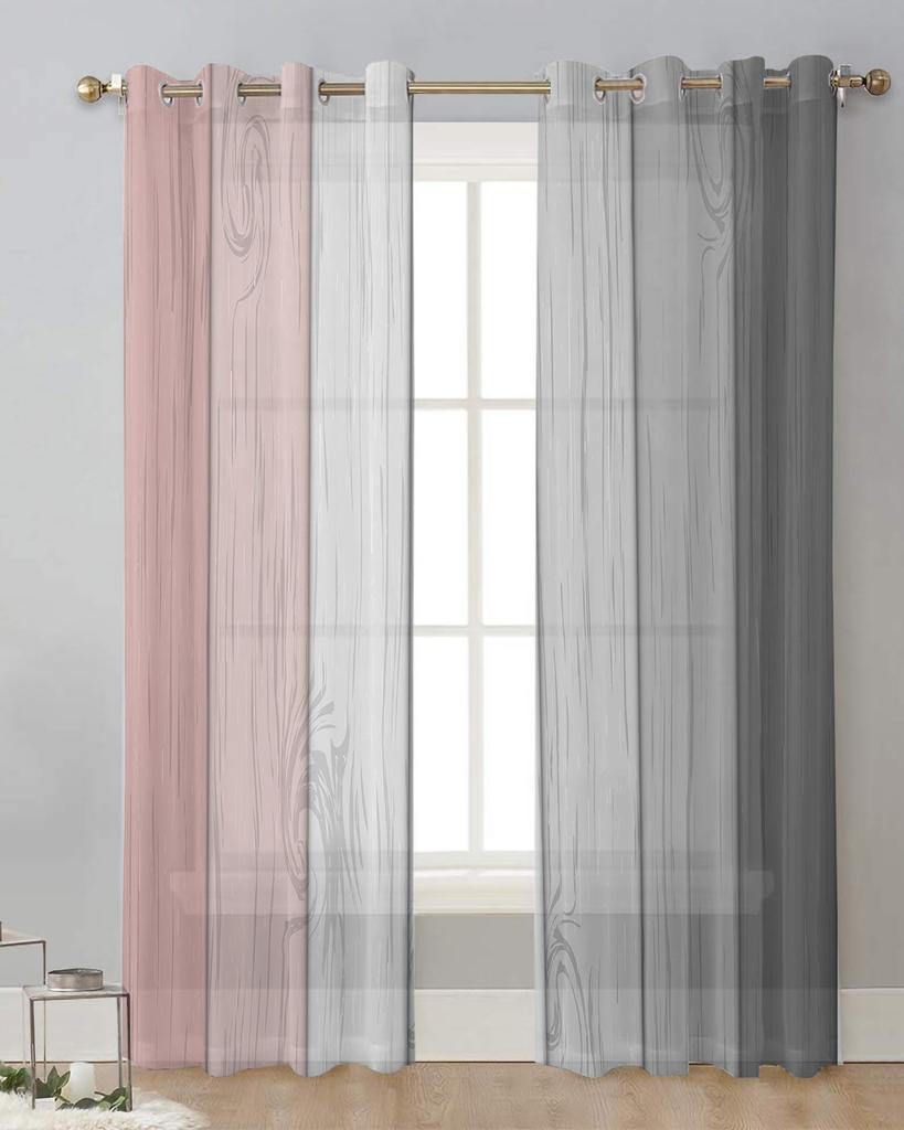 Vintage Pink Grey Gradual Wood Grain Sheer Curtains for Living Room Decoration Window Curtains Kitchen Tulle Voile Curtains