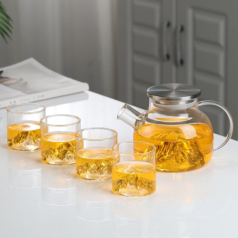 Guanshan Glass Boiling Kettle Heat-Resistant Flower Teapot Cup Transparent Juice Pot Tea Set Cold Kettle