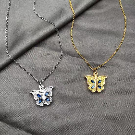 Women Necklace Butterfly Open Heart Rhinestone Women Pendant for Gift