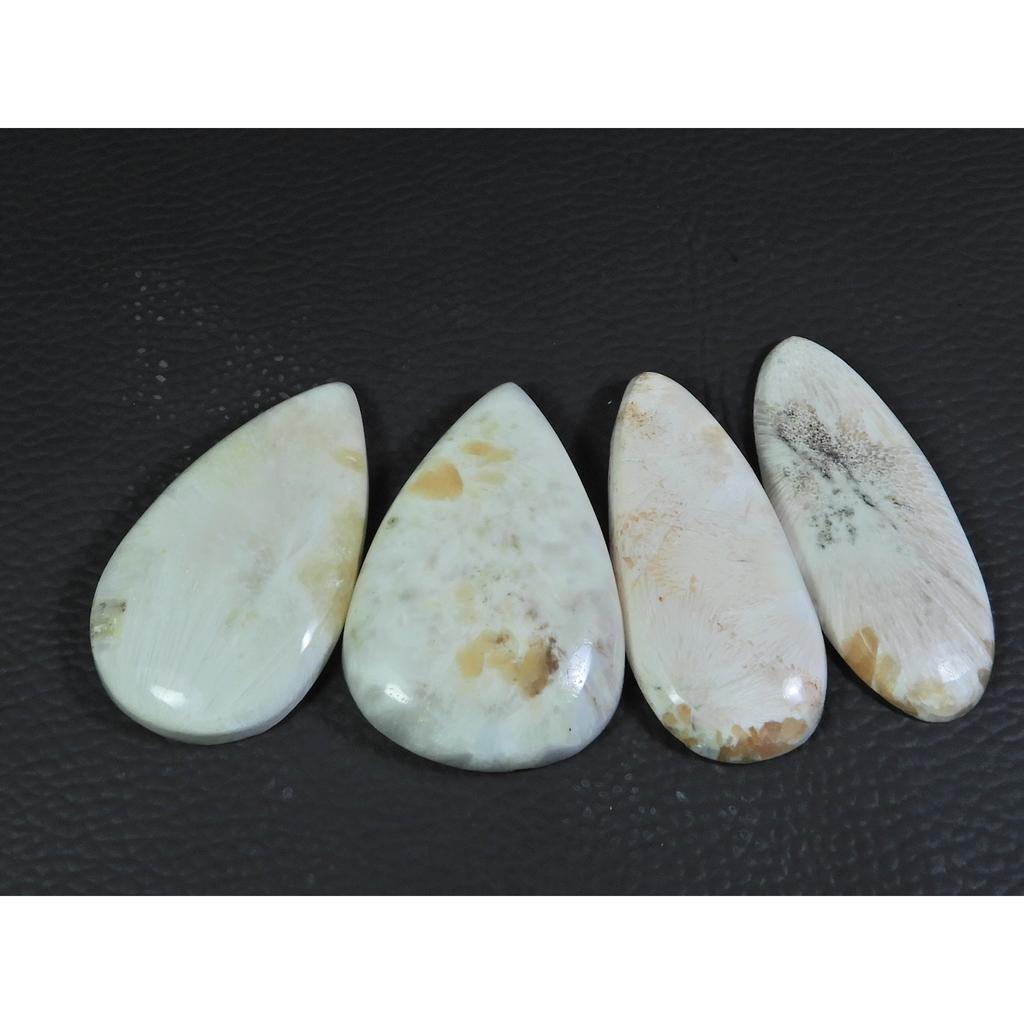 04Pcs Natural Scolecite Pear Cabochon Loose Gemstone Lot 205Cts. A-761