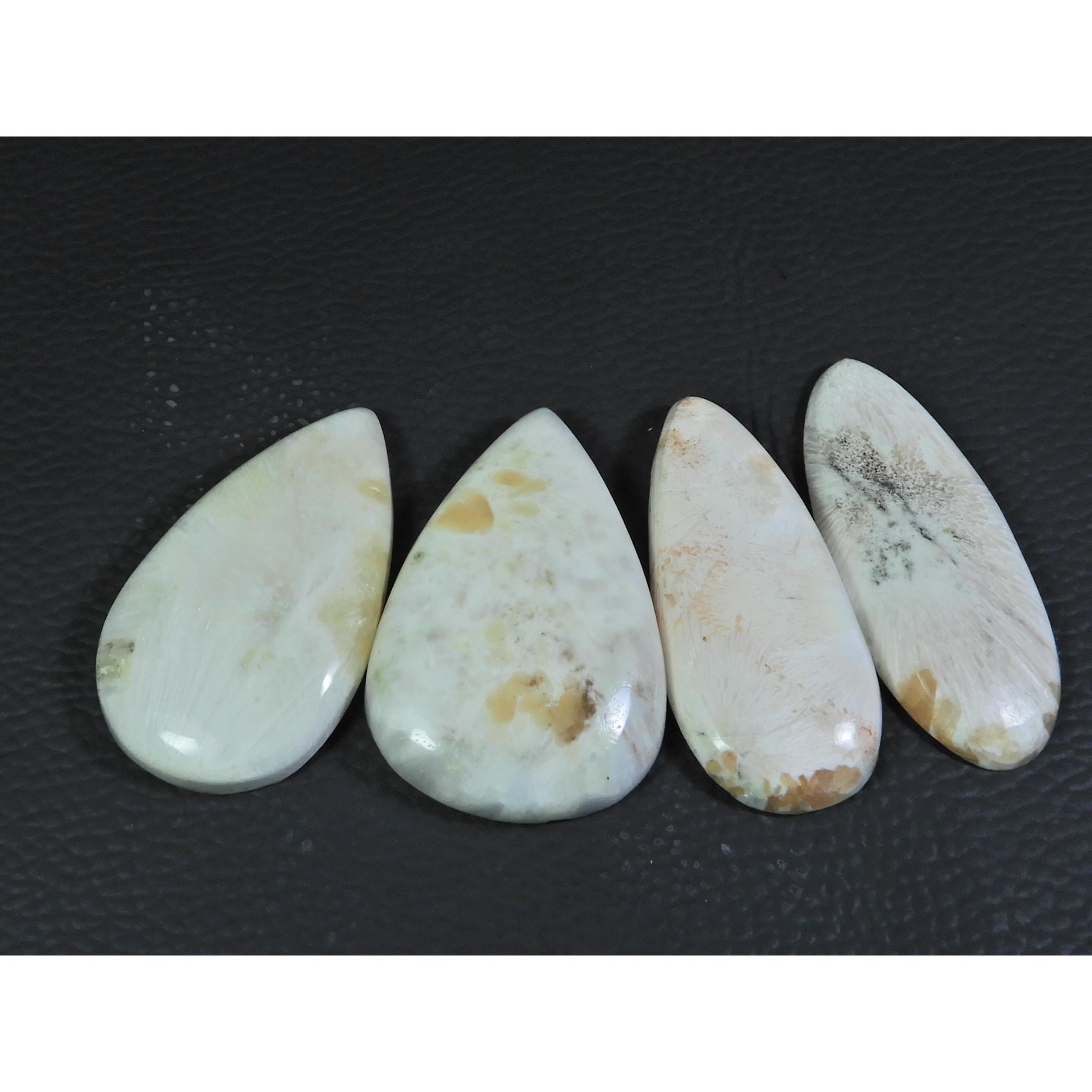 

04Pcs Natural Scolecite Pear Cabochon Loose Gemstone Lot 205Cts. A-761