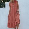 Sleeveless Women's Dress Casual Flowy A-Line Midi Tshirt Dresses With Pockets Crewneck Vocation Boho Beach Sundress