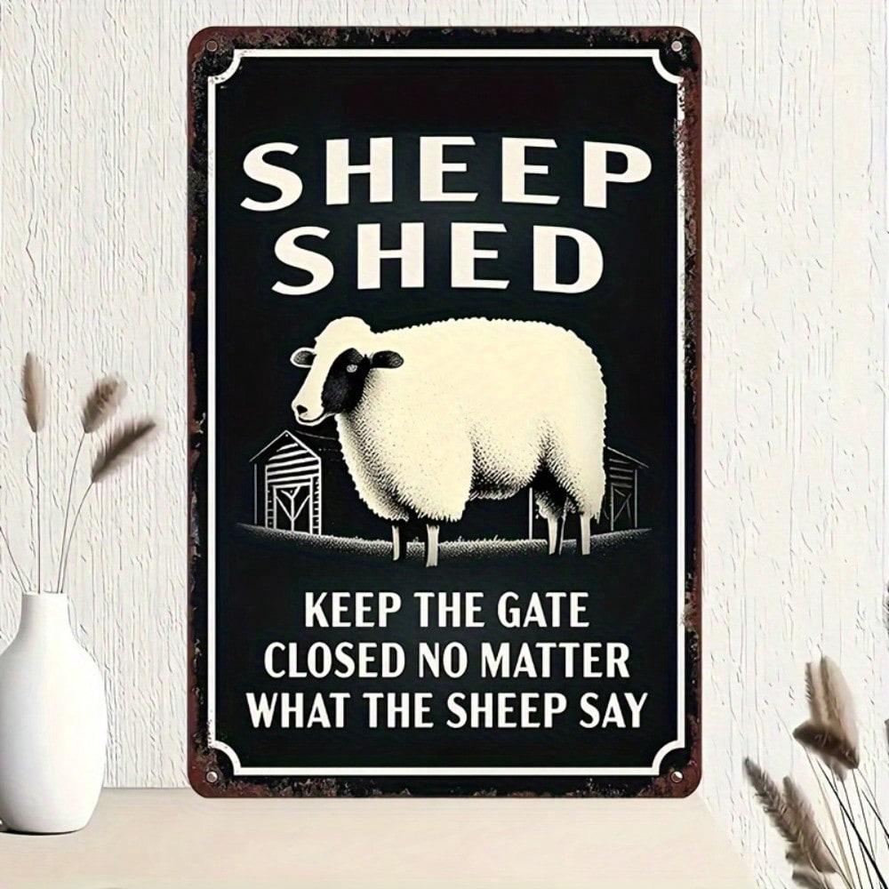 Farmhouse Metal Wall Sign Vintage Rustic Iron Plaque with White Sheep Barn Art 8x12 Inch