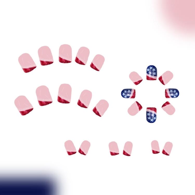 Unghia Finta Quadrata French Tip Unghia a Pressione Copertura Totale Unghia Finta Giorno dell'Indipendenza Unghia da Incollare Unghia Finta Patriottica