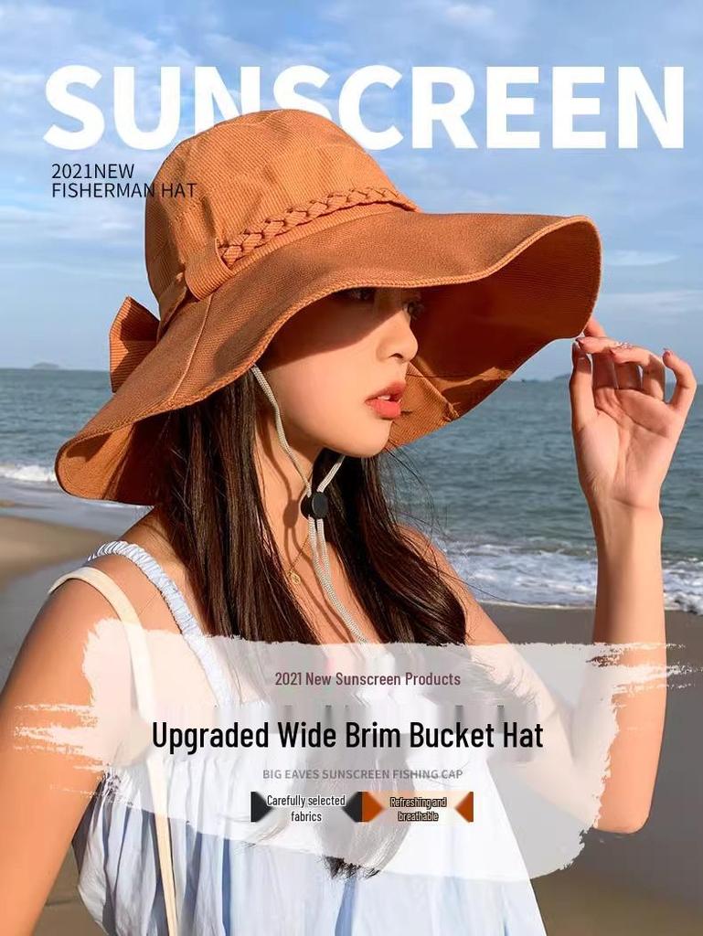 Women's Wide Brim Anti-UV Fashionable Sun Hat with Bowknot and Face Covering