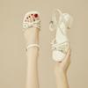 Thick Heel Fairy Style Sandals Summer New Middle Heel One-word Buckle French Temperament Open-toed High Heels