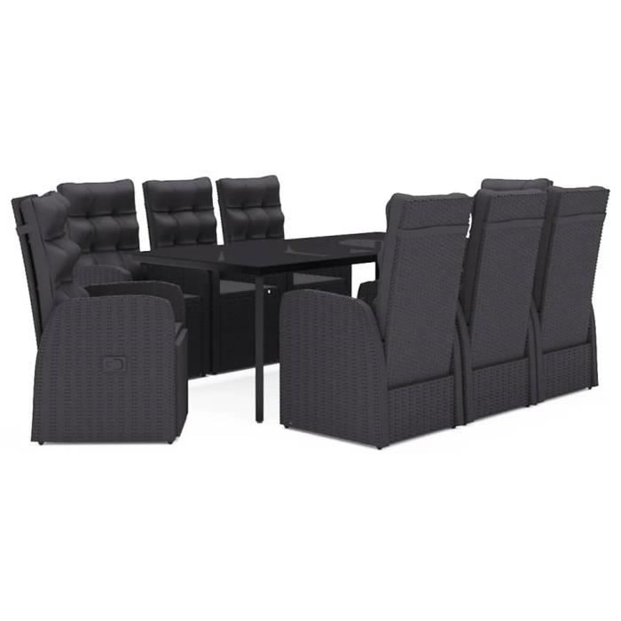VidaXL Ensemble de salle à manger de jardin avec coussins 9 pcs Noir 3099500