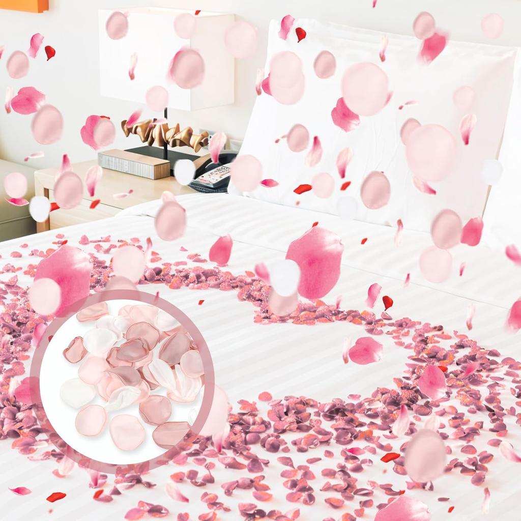 200pcs Flower Petals for Flower Girl,Rose Petals for Wedding,Silk Pink Rose Petals and White Flower Petals for Wedding Bridal Shower Decor Aisle