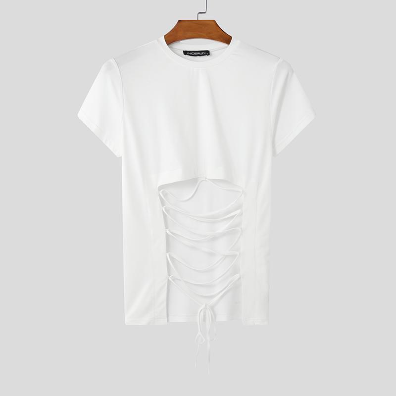 

INCERUN Summer Women Short Sleeve Bandage Cropped T-shirts Tops 3XL