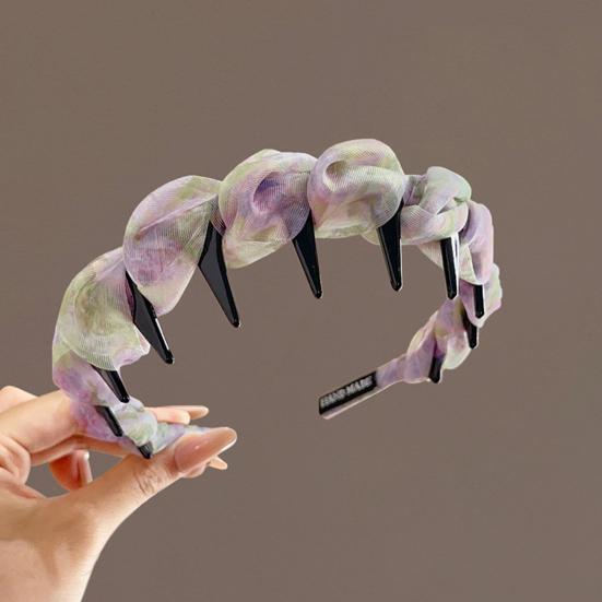 Women Headband Ribbon Decor Anti-slip Teeth Hair Hoop Versatile Bright