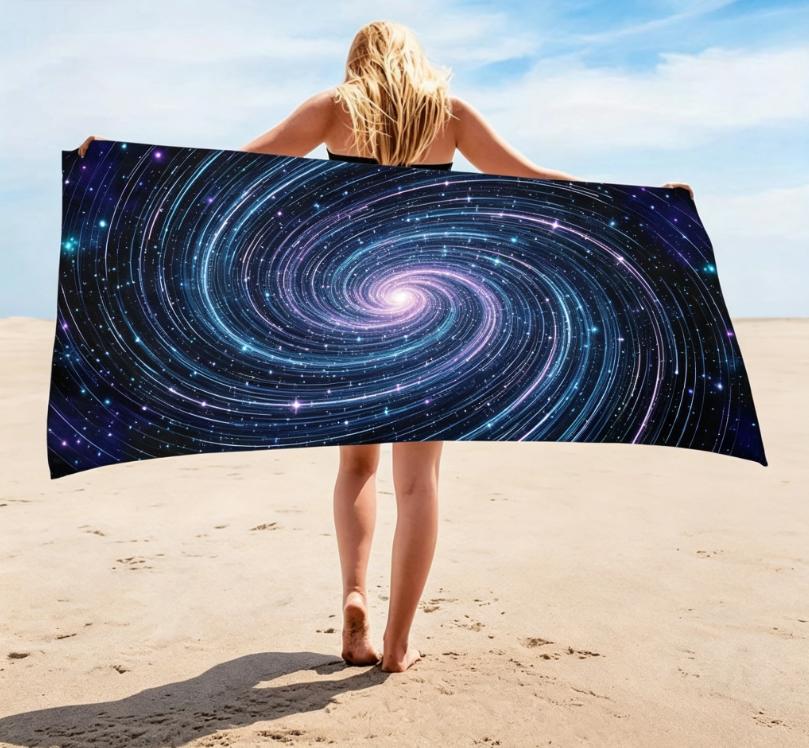 Galaxy Mandala Boho Beach Towel, Microfiber Sand Free Quick Dry, Cosmic Psychedelic Print, Soft Absorbent for Summer & Yoga