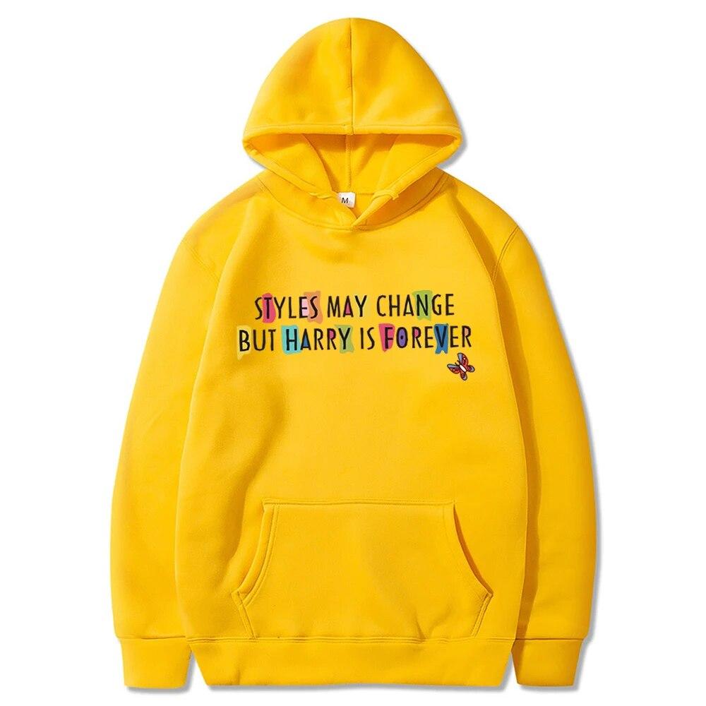 Unisex HoodieStyle May Change But Harry Is Forever Hoodie Vintage Y2k 90s Rainbow Colour Graphic Hooded Sweatshirt Love On Tour Xmas Hoodies