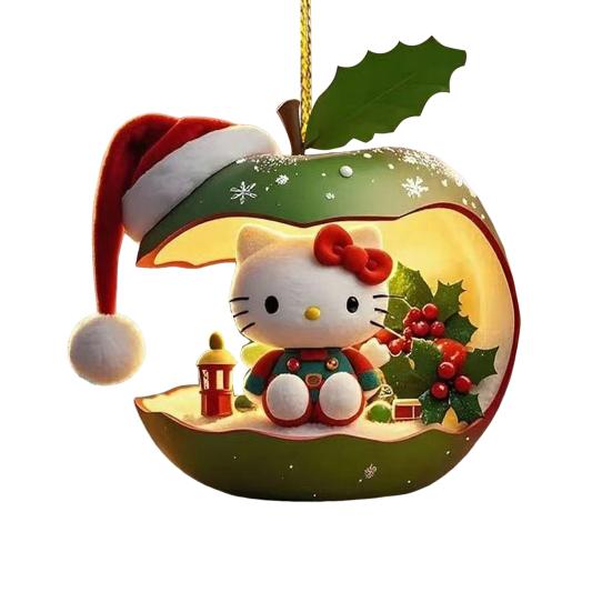Christmas Ornament Cartoon Anime Cat In Red Fruit Christmas Tree Ornament 2D Acrylic Hanging Pendant for Holiday Home Decor