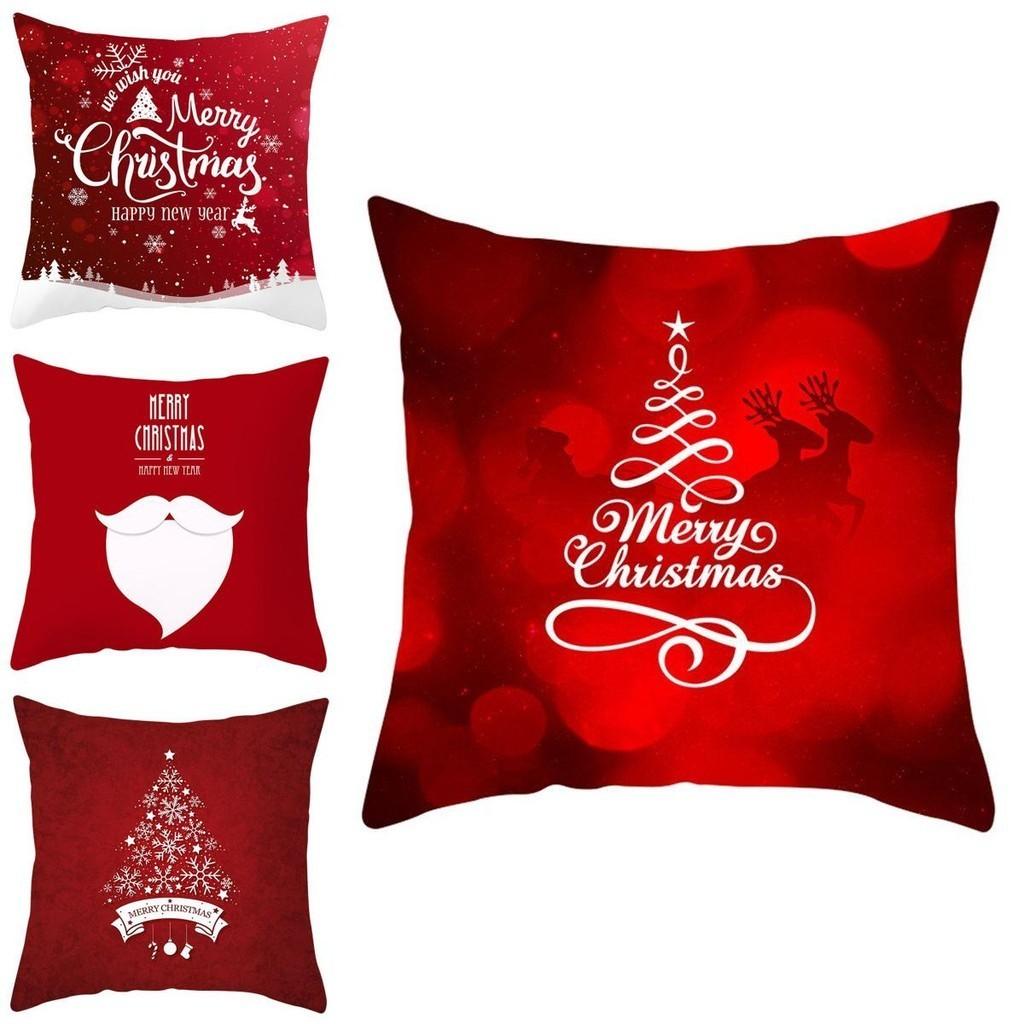 Charming Christmas Red Pillowcase Fadeless Cushion Cover For Holiday Home Styling