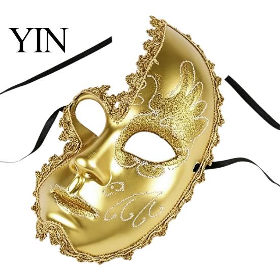 Masque Déguisement Fête de Noël Mascarade pour Hommes Femmes, Masque Bal Vénitien, Style Dentelle Vintage Bal Masqué Demi-Visage Halloween Costume Cosplay,