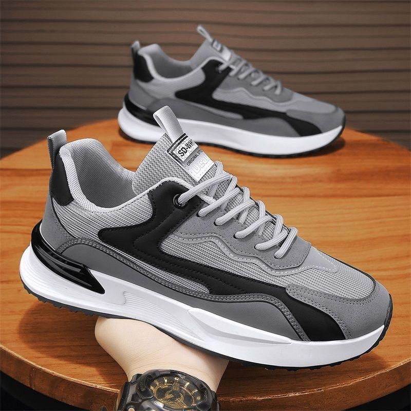 Sports Shoes Men's Foreign Trade Spring and Summer Thick-soled Simple Casual Shoes Teenagers Lace-up Mesh Breathable Men's Shoes