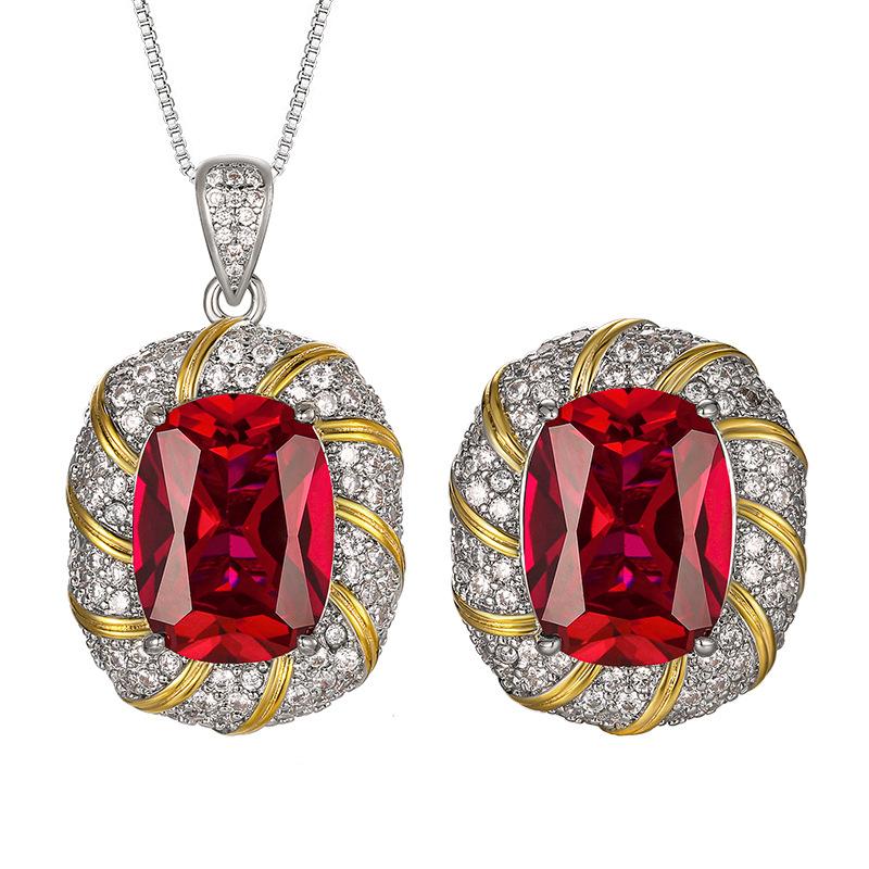 Jewelry Copper Bottom Gold-Plated Simulation Bird Red Corundum Temperament Jewelry Set Female 12 * 16