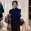 Women's Fuzzy Gray Lapel Sweater - Cozy Korean Loose Fit for Autumn/Winter