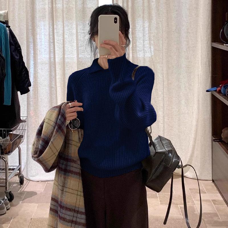 Women's Fuzzy Gray Lapel Sweater - Cozy Korean Loose Fit for Autumn/Winter