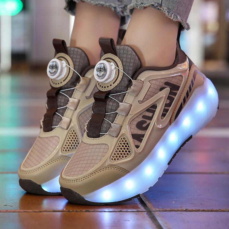 Letní Heelys Dívčí Síťované Prodyšné Kolečkové Brusle Studentky Čtyřkolečkové Dobíjecí LED Sportovní Brusle Chlapci Svítící Sportovní Boty