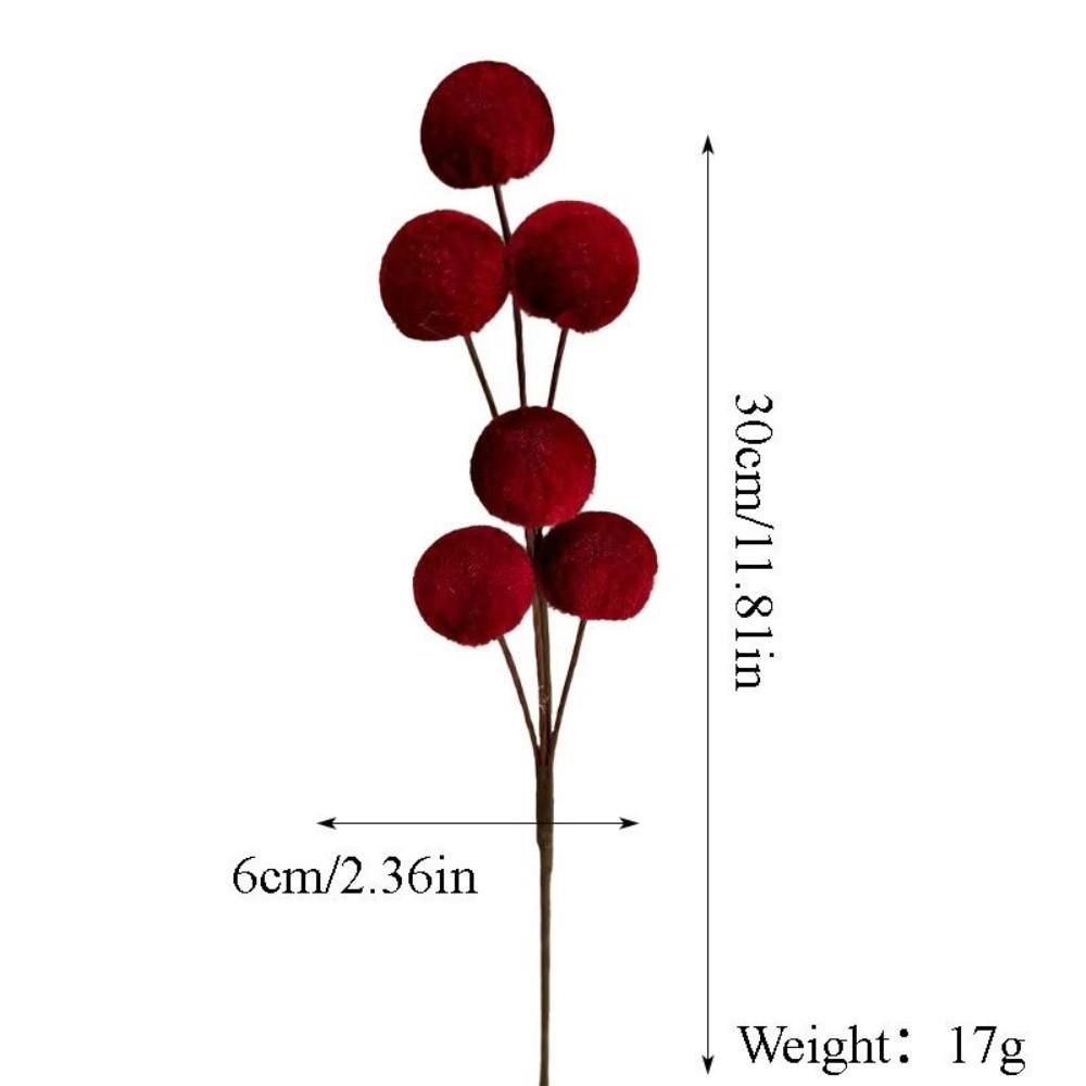Flocking Christmas Velvet Ball Pick DIY Crafts Handmade Artificial Balls Bouquet 6 Balls Shatterproof Wreath Velvet Ball Sprig