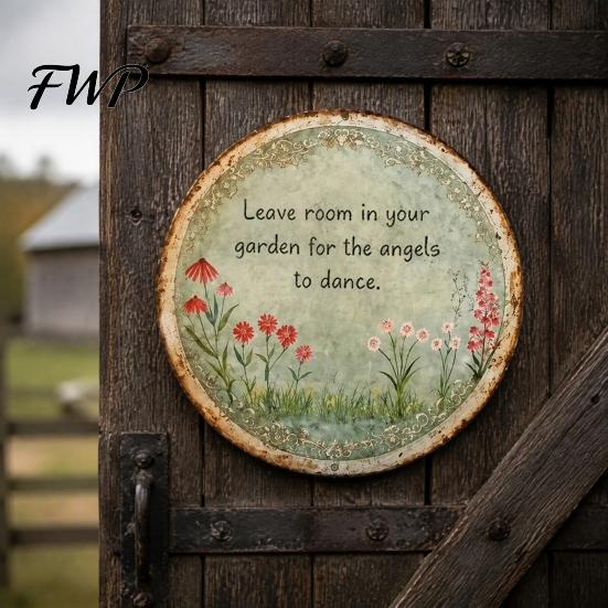 Retro Wall Decor Round Garden Metal Sign, Distressed Iron Decor, Weather Resistant Indoor Outdoor Hanging Vintage Art Plaque for Courtyard Patio Fence