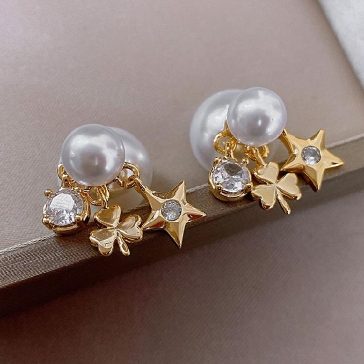 Versatile Silver Tone Earrings With Zircon Accent Imitation Pearls Detail Comfortable Wear Designs
