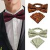 Floral Jacquard Adjustable Pre Tied Bows Tie and Pocket Square Set for Men Formal Wedding Party Prom Necktie Neckwear