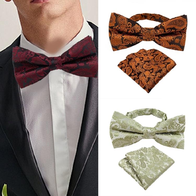 Floral Jacquard Adjustable Pre Tied Bows Tie and Pocket Square Set for Men Formal Wedding Party Prom Necktie Neckwear
