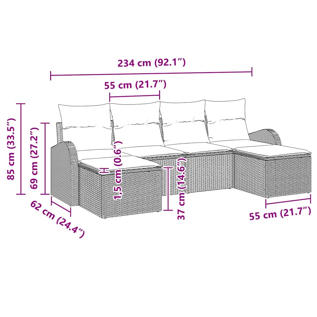 6 Piece Sofa Set with Cushions Beige and White Poly Rattan