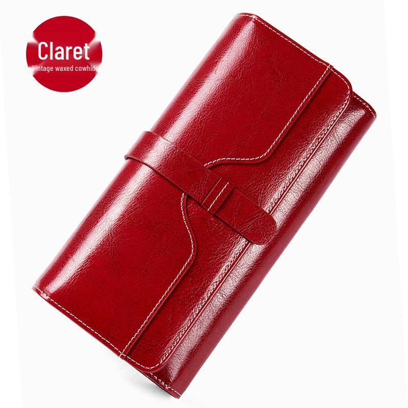 Women's Tri-Fold Genuine Leather Wallet: Large Capacity, Multiple Card Slots, Korean Style Coin Purse with Clasp.