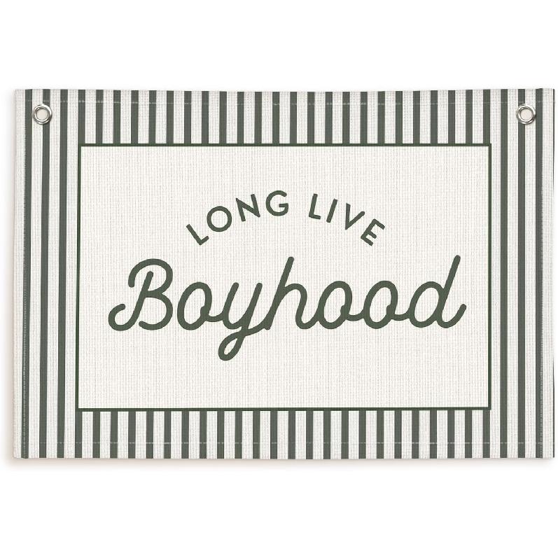 Lacama Vintage Blue Long Live Boyhood Boys Room Decor, Boy Nursery Decor, Linen Banner Wall Hanging Canvas Banner Flag Decor for Toddler Boy Room