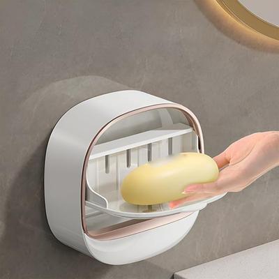 Porta Sabonete Adesivo para Parede de Chuveiro com Caixa de Drenagem, À Prova d'Água Bandeja Porta Sabonete de Barra para Chuveiro Organizador Caddy de Sabonete Montado na Parede