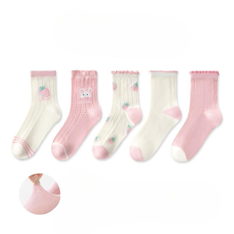 1-15 Years Children 5 Pairs Socks Spring and Summer Thin Mesh Crew Socks