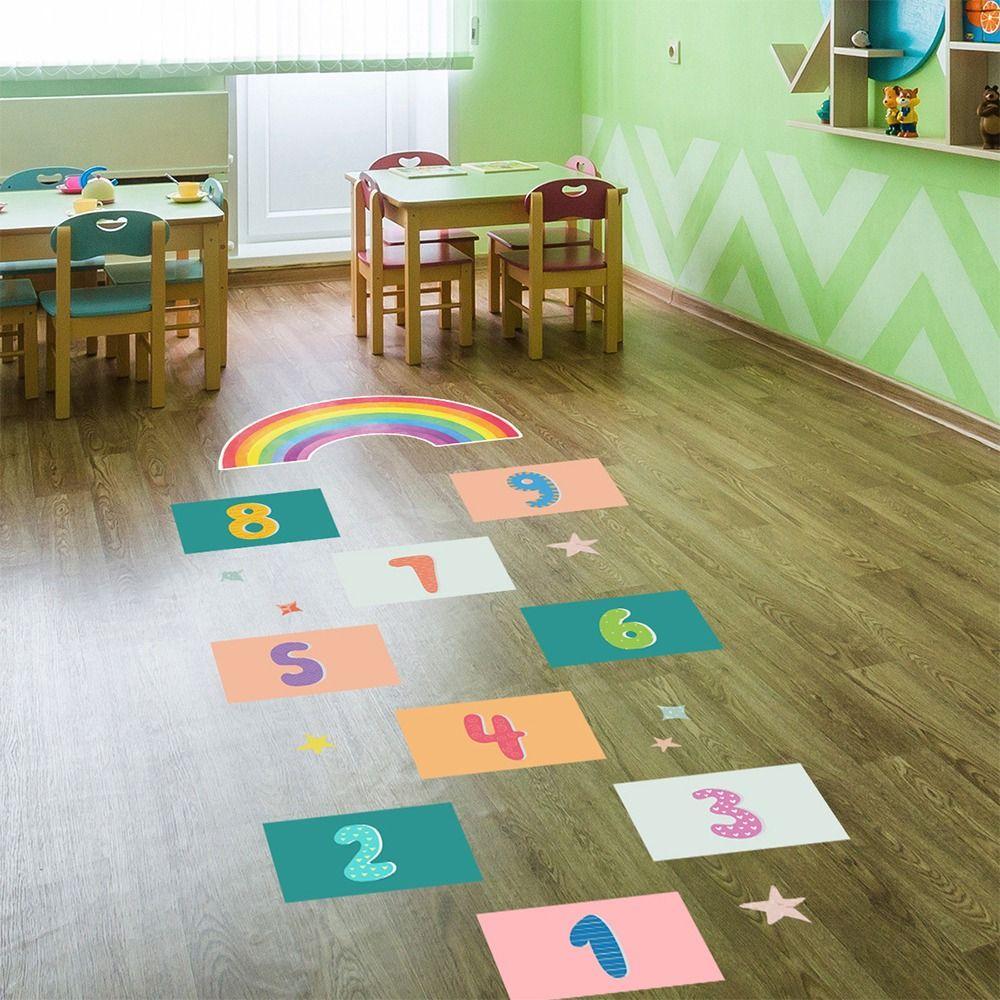 PVC Hopscotch Game Floor Stickers Self-adhesive Wall Art Cartoon Number Grids  Home Decoration