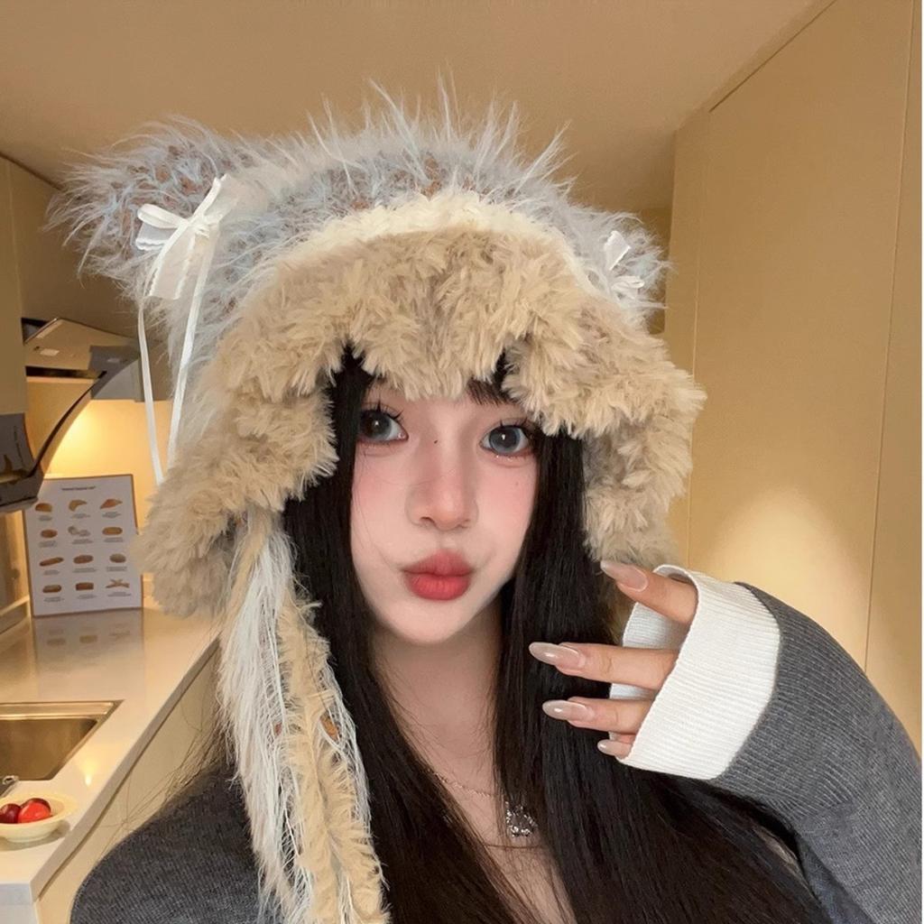 New Ear Bag Fleece Knitted Warm Hat Women's Autumn and Winter Letter Label Wool Scarf Duck Tongue Knitted Hat