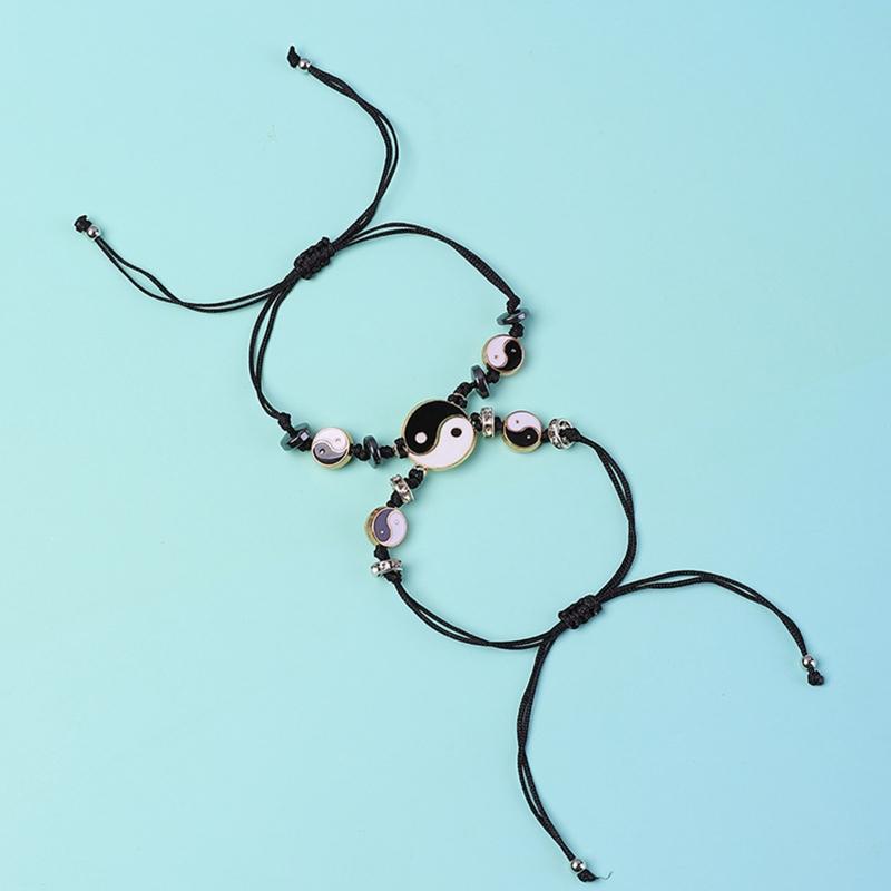 2X Matching Yin Yang Tai for Chi Bracelet Set Hand Woven Adjustable Bracelets for Creative Jewelry Gift for Relatives Lo