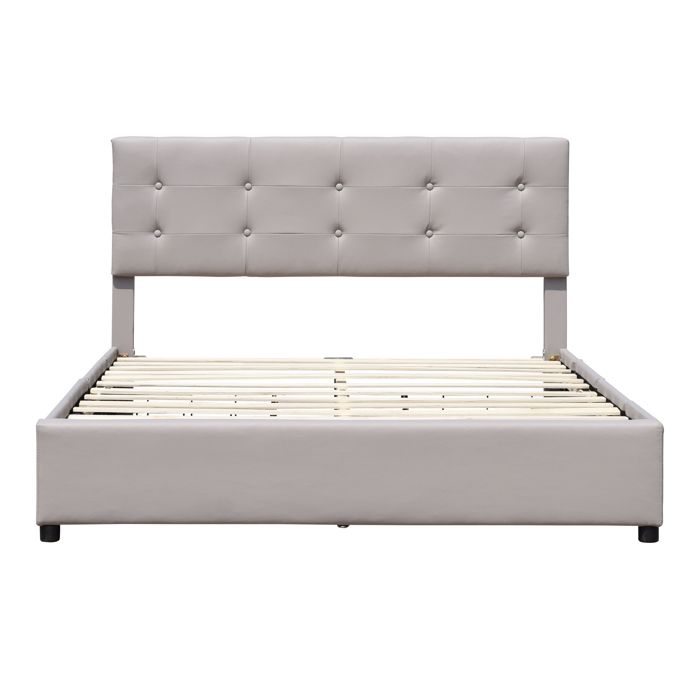 Chloe - Solide et Confortable Lit 160x200 avec Sommier avec 4 tiroirs Tete de lit Couleur GRIS Pieds en 4 cm