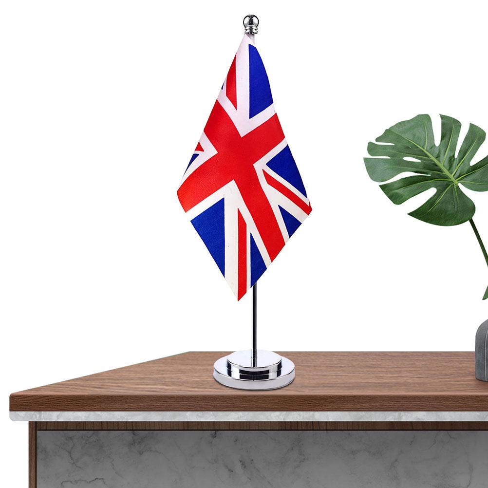 United Kingdom Flag Polyester UK British Desk Flag Small Mini UK Table Flags with Stand Base Home Office Festival