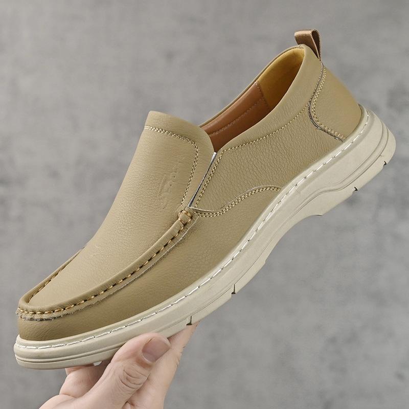 

Spring and summer new men s handmade online casual leather shoes men s soft sole soft surface foot cover single shoes tide 44 хакі