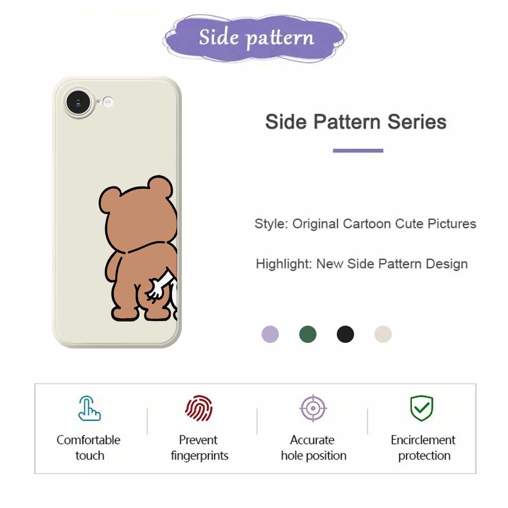For iPhone 16e Case Pinch Bear Butt Pattern Printing Straight Edge TPU Phone Back Cover