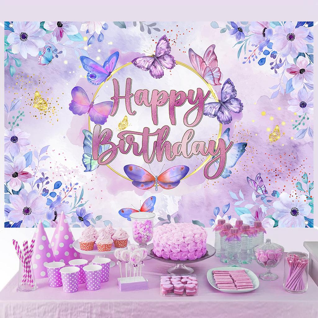 150x100cm Happy Birthday Butterfly Backdrop Decoration Kids Girls Baby Shower Birthday Party A Little Butterfly Is On The Way