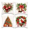 4pcs Vintage Velvet Christmas Pillow Covers, Inches, Festive Tree, Wreath, Bells & Red Cardinal Bird Designs, Machine Washable Polyester with Zipper C