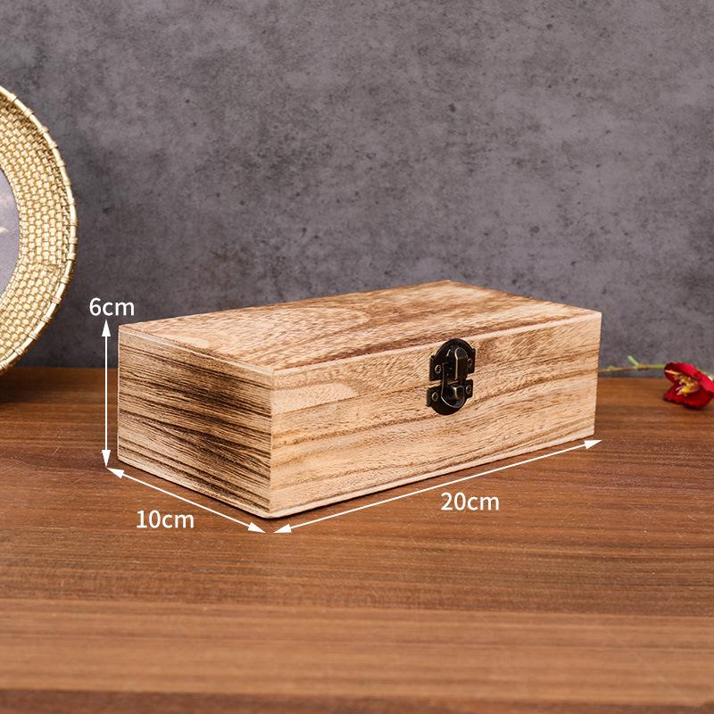 Retro Drewniane Pudełko do Przechowywania Biżuterii Vintage Drewniane Pudełko z Zamkiem Prostokątny Organizer na Biurko na Naszyjnik Bransoletkę Pierścionek Ozdoby