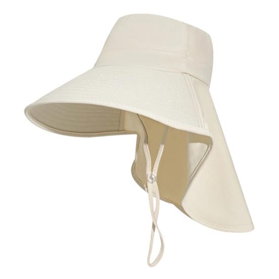 Summer Sun Protection Bucket Hat, Foldable Breathable Mesh Fisherman Hat, Ventilation Large Brim Hat with Detachable Neck Shawl for Outdoor Summer
