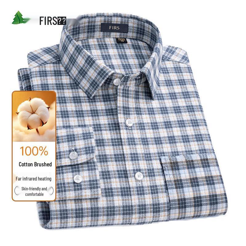 FIRS Men's Plaid Long Sleeve Cotton Business Casual Shirt