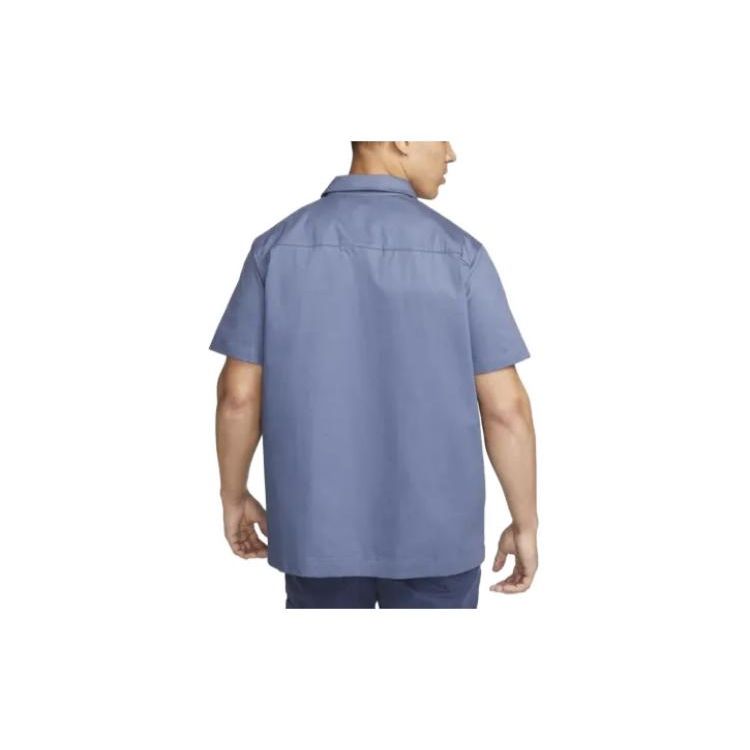 Nike Solid Color Logo Embroidered Fashion Comfortable Sports Casual Short Sleeve Shirt Men shirts Diffuse-Blue DX3340-491